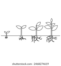 Plant growth tree continuous one line drawing  outline vector illustration
