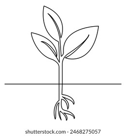 
Plant growth tree continuous one line drawing  outline vector illustration

