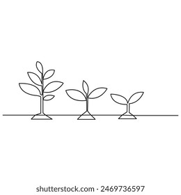Plant growth tree continuous one line drawing  outline vector illustration
