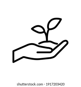 Plant in hand flat icon. Pictogram for web. Line stroke. Isolated on white background. Vector eps10. Tree in hand