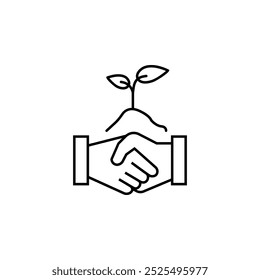 Plant in hand flat icon. Pictogram for web. Line style . together taking care of trees icon.