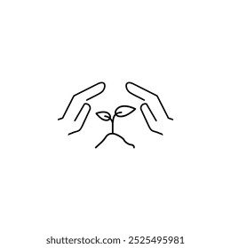 Plant in hand flat icon. Pictogram for web. Line stroke. Isolated on white background