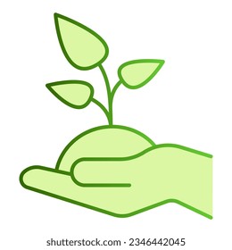 Plant in hand flat icon. Sprout in hand green icons in trendy flat style. Arm and leaf gradient style design, designed for web and app. Eps 10