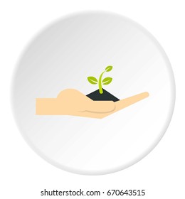 Plant in hand icon in flat circle isolated vector illustration for web