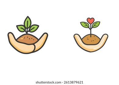 Plant in hand icon set. Vector illustration in flat style.