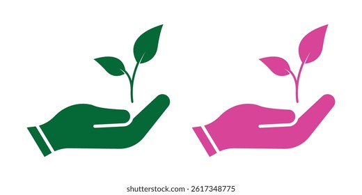 Plant in hand icon vector illustration isolated on white background. Environment icon with plant and hand.