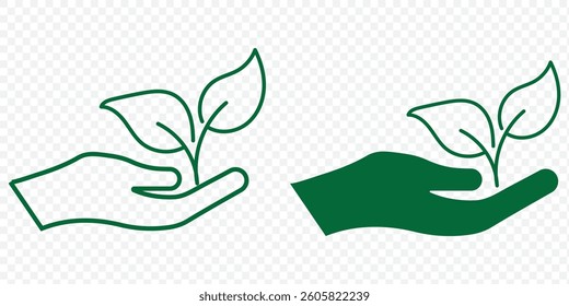 Plant in hand line and flat icon. Vector