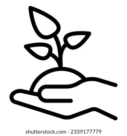 Plant in hand line icon. Sprout in hand vector illustration isolated on white. Arm and leaf outline style design, designed for web and app. Eps 10