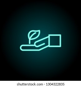 Plant in hand outline icon. Elements of Ecology in neon style icons. Simple icon for websites, web design, mobile app, info graphics