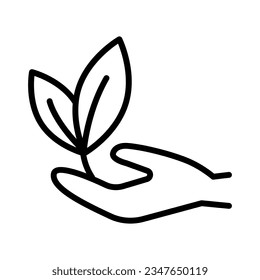 Plant in hand outline icon. Naturopathy Therapy Vector Line Icon. Naturopathy Medication Linear Pictogram. Alternative Medicine Contour Illustration