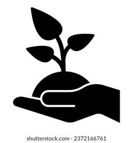 Icono sólido de la planta en mano. Prout en ilustración vectorial de mano aislada en blanco. Diseño de estilo glifo de arma y hoja, diseñado para web y aplicación. Eps 10
