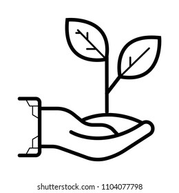 Plant in hand. Vector icon.
