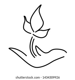 Plant in hand. Vector icon. 