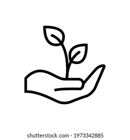 Plant in hand. Vector icon.