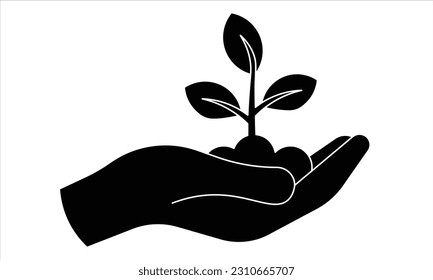 Planta en mano. Icono del vector.