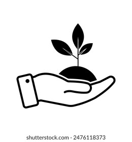 Plant in hand. Vector icon