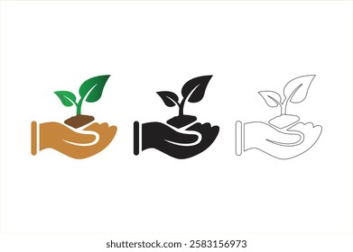 Plant in hand. Vector icon