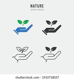 plant in hand vector icon eco leaf nature
