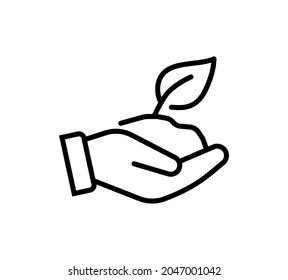 Plant in hand Vector Icon, Ecology and environment, Editable stroke, Illustration isolated current icon