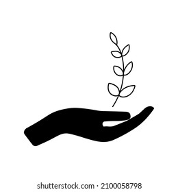 Plant in hand. Vector illustration.