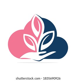 Diseño del logotipo del vector de planta a mano. Productos naturales en forma de nube. Logo de Cosmetics y Spa.	