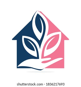 Diseño del logotipo del vector de planta a mano. Productos naturales en forma de casa. Logo de Cosmetics y Spa.	