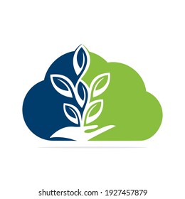 Plant in Hand Vector Logo Design. Natural Products in Cloud Shape. Cosmetics and Spa logo.