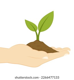 Plant in hand vector on white background. Plant in hand. Vector icon.