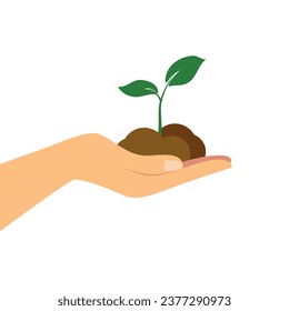 Plant in hand vector on white background. Plant in hand. Vector icon.