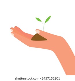 Plant in hand vector on white background. Plant in hand. Vector icon.