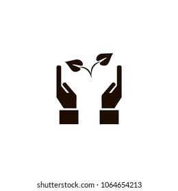 Plant in hands icon. flat design
