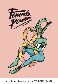 Plant head girl, cartoon illustration for postcard, poster on international women's day