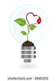 Plant with heart blossom in lightbulb
