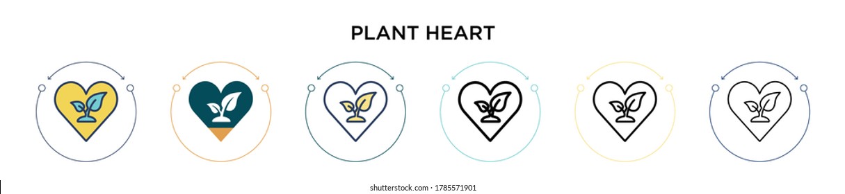 Herzenssymbol in voller, dünner Linie, Umriss- und Strichform. Vektorgrafik von zwei farbigen und schwarzen Herz-Vektorsymbol-Designs von Pflanzen kann für mobile, i, web-basierte