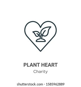 Plant heart outline vector icon. Thin line black plant heart icon, flat vector simple element illustration from editable charity concept isolated on white background