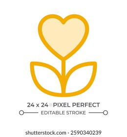 Plant with heart shaped flower duotone color ui icon. Love to nature expression. Botanical romance atmosphere. Isolated vector illustration. Web design user interface element, pixel perfect