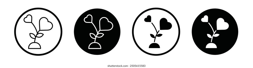 Plant heart vector icon set black filled and outlined style.