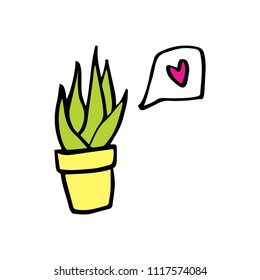 Plant in a hot doodle icon isolated on white background. Flat web design cartoon element. Planting hobby concept.
