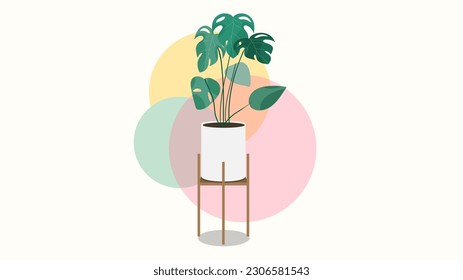 Plant House purify the air in the house on white pots in the house., isolated on white  background,  Vector Illustration EPS 10