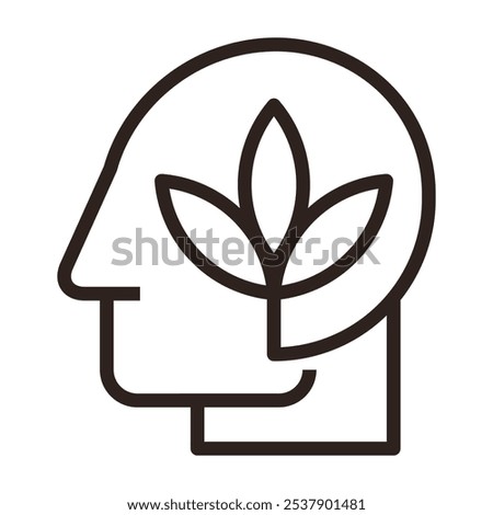 Plant in human head. Concept of ecology and environment. Green thinking sign isolated on white background