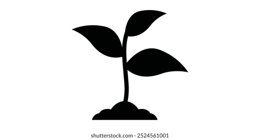 Plant icon. black silhouette of a sprout in the ground vector icon.