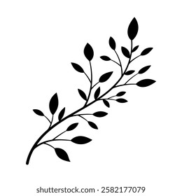Plant icon. Branch with leaves. Black silhouette. Front side view. Vector simple flat graphic illustration. Isolated object on white background. Isolate.