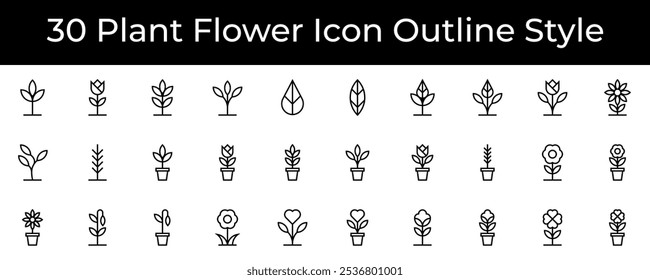 Plant Icon. Bundle of Plant Flower Icon Set Outline Line Style