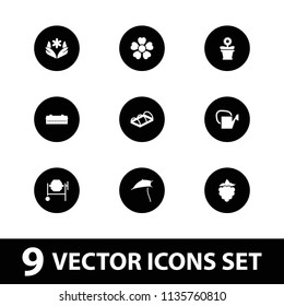 Plant icon. collection of 9 plant filled icons such as barn, flower, concrete mixer, flower pot, greenohuse, mulberry, dandelion. editable plant icons for web and mobile.