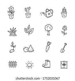 Plant icon collection in doodle hand drawn style isolated on white background 