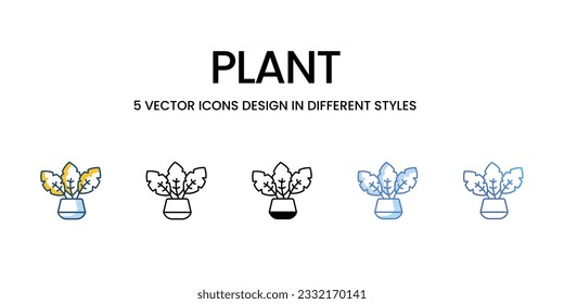 Plant Icon Design in Five style with Editable Stroke. Line, Solid, Flat Line, Duo Tone Color, and Color Gradient Line. Suitable for Web Page, Mobile App, UI, UX and GUI design.