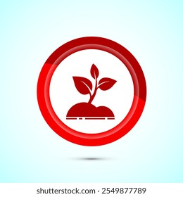 Plant icon design illustration, Sprout icon for apps and webs, Red Color Button Design