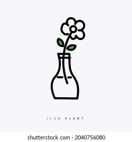 Plant icon with dominant black and green colors. Suitable for use to complement presentations, banners, or flyers related to plants.