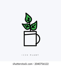 Plant icon with dominant black and green colors. Suitable for use to complement presentations, banners, or flyers related to plants.