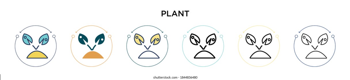 Icono de planta en estilo relleno, delgado, contorno y trazo. Ilustración vectorial de dos íconos vectores de plantas de color y negro se pueden utilizar para móviles, ui, web
